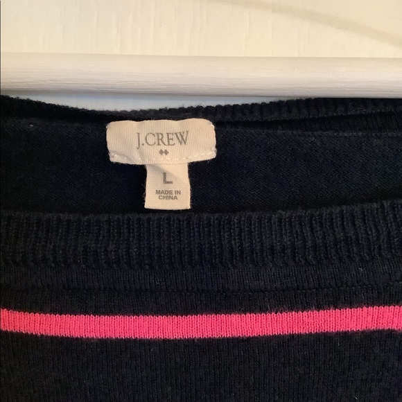 J Crew ladies long sleeve cotton sweater in navy and pink.    Size L - Picture 2 of 3